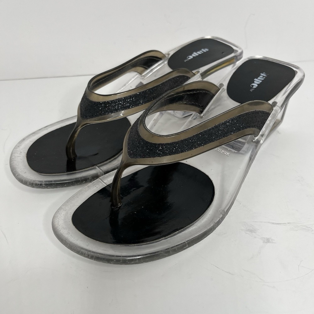 Vintage Clear Lucite Sandals Shoes 8 / 39 Iridescent Sparkle *cracks*